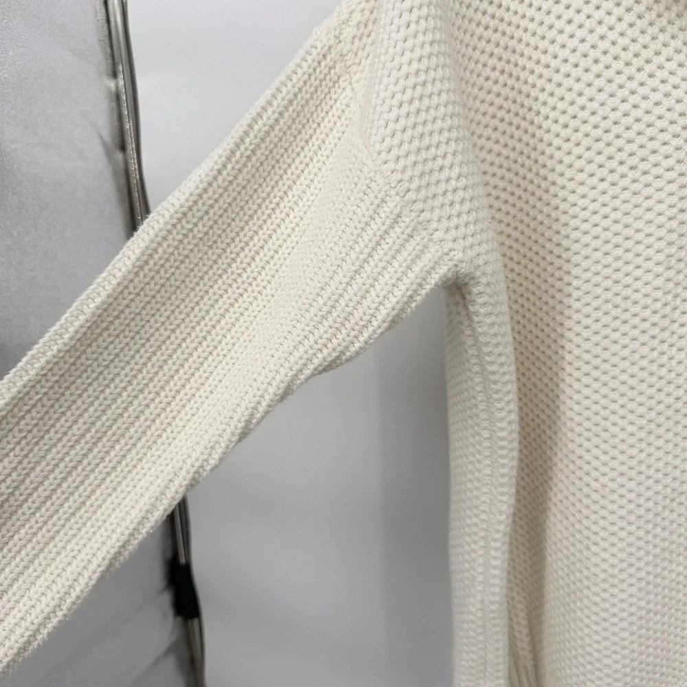 Lauren Ralph Lauren Preppy Sweater White Knit Split Neck Pullover Open Weave LG‎